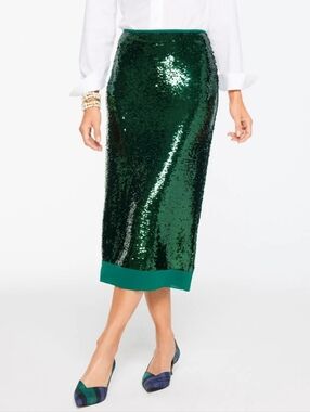 Talbots Green Sequin Pencil Skirt